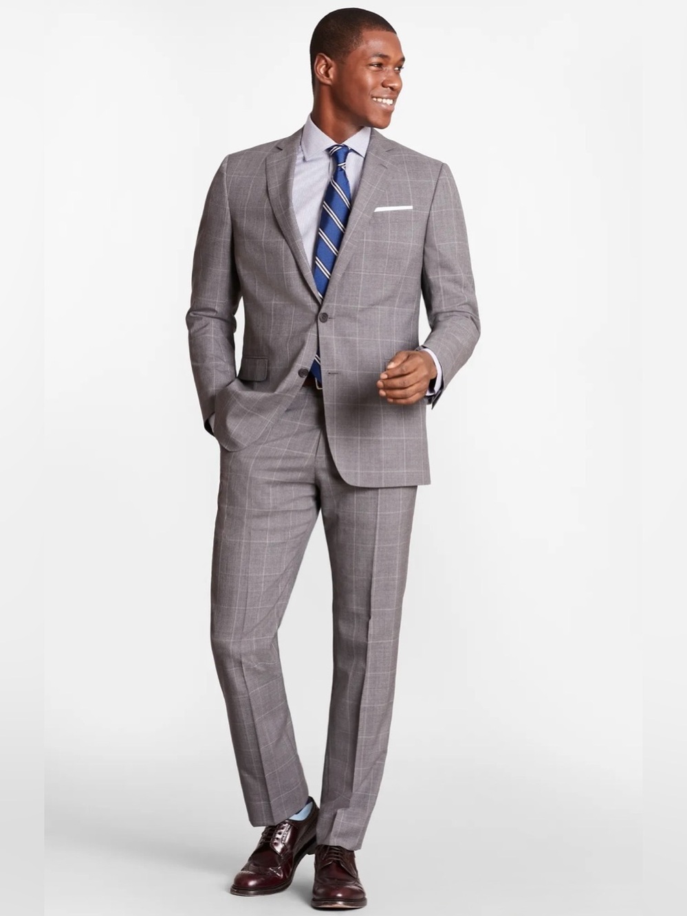 Brooks Brothers 1818 Regent Collection Gray Blue Plaid Wool Suit 42R /36W $1300